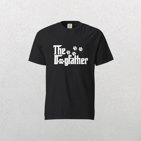 The Dogfather Black vintage pet t-shirt features “The Dogfather” in white with paw print accents—a unique keepsake and perfect gift for any pet lover.