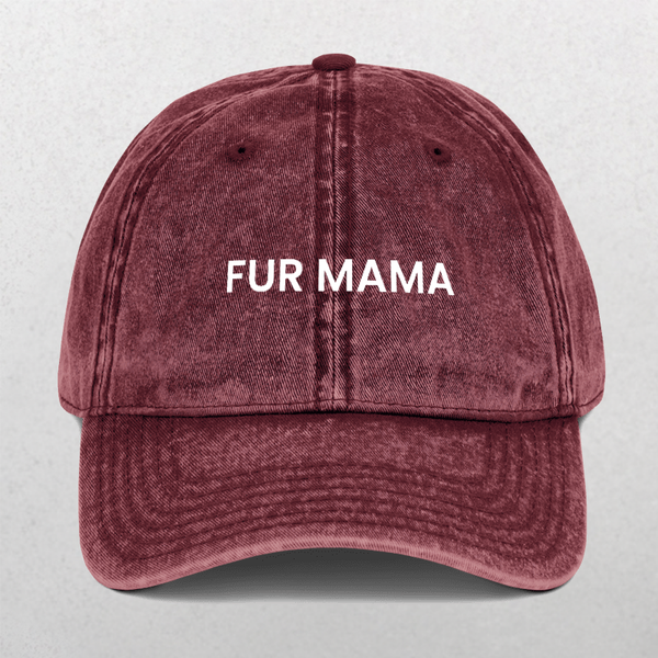 Show off your love for your pup with the Vintage Cap - Fur Mama! This maroon distressed cap features “FUR MAMA” embroidered in white—its the perfect, funny slogan hat for proud dog parents.