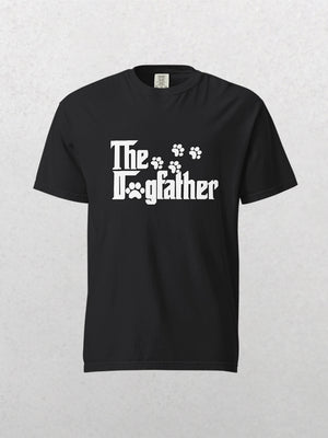 The Dogfather Black vintage pet t-shirt features “The Dogfather” in white with paw print accents—a unique keepsake and perfect gift for any pet lover.